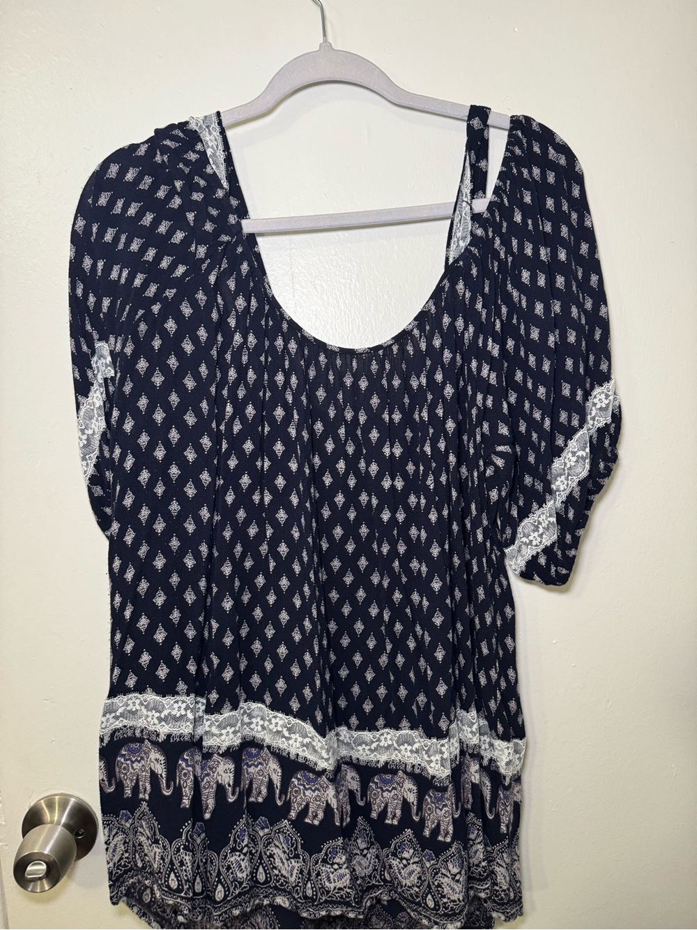 indulge Navy and White Elephant Border Tunic